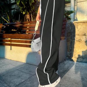 INAWLY Pantalon de survêtement femme, style minimaliste casual avec liseré contrasté et cordon de serrage à la taille, pour l'automne et l'hiver