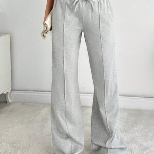 SHEIN PETITE Pantalon de survêtement droit taille mi-haute de couleur unie pour femmes