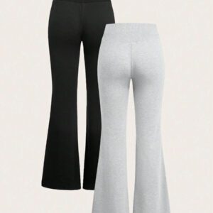 SHEIN EZwear 2 pièces/set Pantalon de survêtement évasé avec taille à cordon pour femmes, convient aux activités de plein air