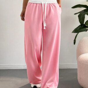 SHEIN EZwear Pantalon décontracté minimaliste avec lien à nouer à la taille, couleur unie