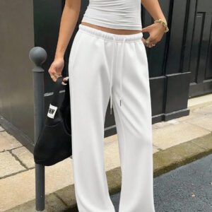 SHEIN EZwear Pantalon de survêtement décontracté ample avec nœud à l'avant, convient pour le port quotidien et la rentrée scolaire, automne/hiver