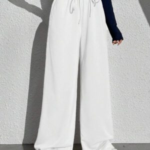 SHEIN EZwear Pantalon de survêtement casual ample avec cordon de serrage à la taille, couleur unie pour femmes