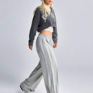Pantalon de jogging ample à garniture de dentelle, polyvalent