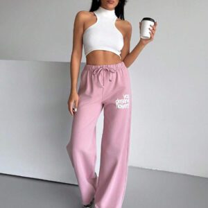 Pantalon de jogging ample à garniture de dentelle, polyvalent