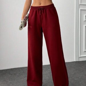 Pantalon de jogging ample à garniture de dentelle, polyvalent