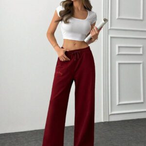 Pantalon de jogging ample à garniture de dentelle, polyvalent