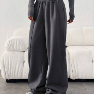 Pantalon de jogging ample et décontracté pour femmes de couleur unie avec cordon de serrage à la taille et poches