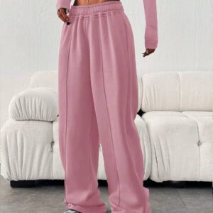 Pantalon de jogging ample et décontracté pour femmes de couleur unie avec cordon de serrage à la taille et poches