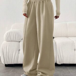 Pantalon de jogging ample et décontracté pour femmes de couleur unie avec cordon de serrage à la taille et poches