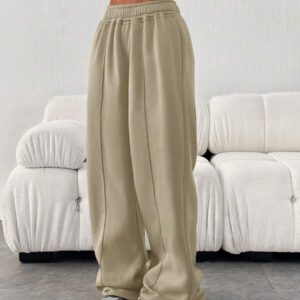 Pantalon de jogging ample et décontracté pour femmes de couleur unie avec cordon de serrage à la taille et poches