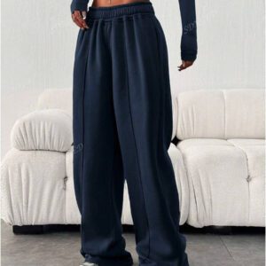 Pantalon de jogging ample et décontracté pour femmes de couleur unie avec cordon de serrage à la taille et poches