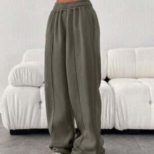 Pantalon de jogging ample et décontracté pour femmes de couleur unie avec cordon de serrage à la taille et poches