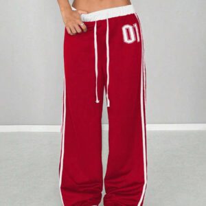 StreetHx Pantalon de survêtement à numéro imprimés, taille insérée, décontracté, streetwear, rétro, pour femmes, printemps et été