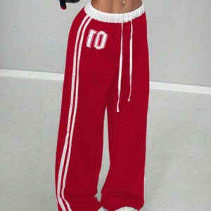 StreetHx Pantalon de survêtement à numéro imprimés, taille insérée, décontracté, streetwear, rétro, pour femmes, printemps et été