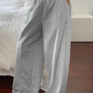DAZY Pantalon de survêtement sport femme avec panneau contrasté, gris chiné, printemps/été, joggers femme