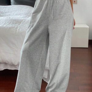 DAZY Pantalon de survêtement sport femme avec panneau contrasté, gris chiné, printemps/été, joggers femme