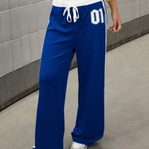 StreetHx Pantalon de survêtement à numéro imprimés, taille insérée, décontracté, streetwear, rétro, pour femmes, printemps et été