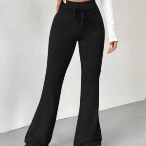 SHEIN EZwear Pantalon de survêtement évasé gris à taille cravate de style rétro