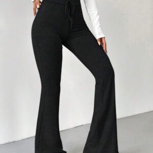 SHEIN EZwear Pantalon de survêtement évasé gris à taille cravate de style rétro