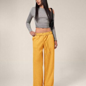 Forever 21 Nouveau pantalon de jogging décontracté et polyvalent pour l'automne/l'hiver, à taille haute élastique, épais et doublé de thermique, coupe ample et jambes larges