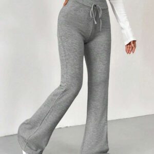 SHEIN EZwear Pantalon de survêtement évasé gris à taille cravate de style rétro