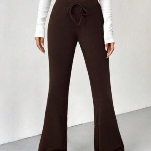 SHEIN EZwear Pantalon de survêtement évasé gris à taille cravate de style rétro