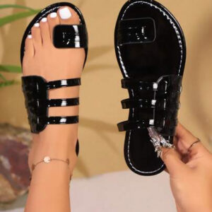 Sandales de mode sexy à talon plat élégantes, confortables et décontractées pour femmes, idéales pour la plage, les fêtes et le port quotidien, avec design à bout rond et surface miroir