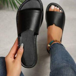 Chaussons Plats Décontractés Pour Femmes, Chaussons Antidérapants À Bout Rond Ouvert À L'arrière, Sandales D'intérieur / Extérieur / Plage