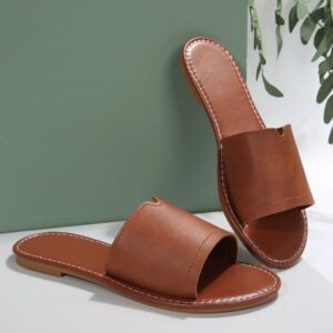 Chaussons Plats Décontractés Pour Femmes, Chaussons Antidérapants À Bout Rond Ouvert À L'arrière, Sandales D'intérieur / Extérieur / Plage