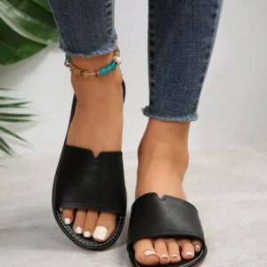 Chaussons Plats Décontractés Pour Femmes, Chaussons Antidérapants À Bout Rond Ouvert À L'arrière, Sandales D'intérieur / Extérieur / Plage