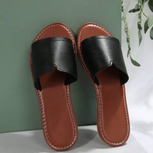 Chaussons Plats Décontractés Pour Femmes, Chaussons Antidérapants À Bout Rond Ouvert À L'arrière, Sandales D'intérieur / Extérieur / Plage
