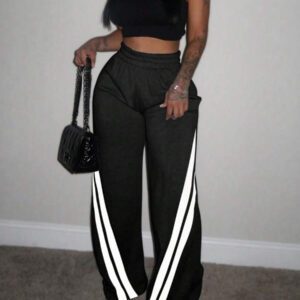 INAWLY Pantalon de survêtement à jambe large à taille élastique avec imprimé à rayures