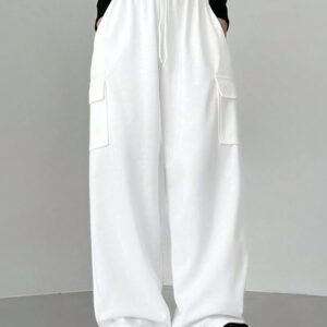 DAZY Pantalon de survêtement ample à taille coulissante et jambes larges pour femmes