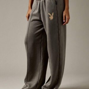 Missguided x Playboy Pantalon de jogging ample et ample, taille haute, style de rue, survêtement automne hiver, pantalon décontracté
