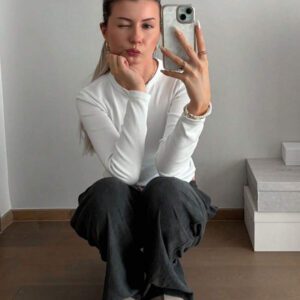 Aloruh Pantalon palazzo style casual/navette avec taille élastique en velours contrastant, ample et à longueur cheville