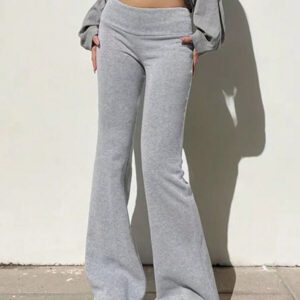 INAWLY Solva Femmes Pantalon Palazzo Évasé Taille Haute De Couleur Unie