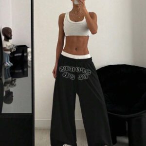 StreetHx Pantalon de survêtement ample à imprimé anglais, style décontracté streetwear pour femmes