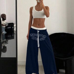StreetHx Pantalon de survêtement ample à imprimé anglais, style décontracté streetwear pour femmes