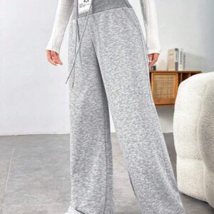 SHEIN EZwear Pantalon de jogging à taille coulissante avec lettre appliquée, jambes larges, tenue d'été