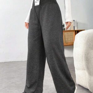 SHEIN EZwear Pantalon de jogging à taille coulissante avec lettre appliquée, jambes larges, tenue d'été
