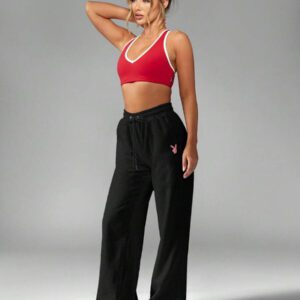 Missguided x Playboy MISSGUIDED Pantalon de jogging à jambes larges Pantalon d'intérieur Pantalon taille haute Stretch Décontracté Automne Hiver Bas