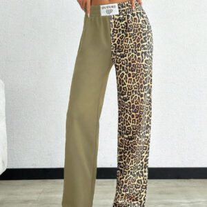 SHEIN PETITE Pantalon de survêtement en coton bicolore contrasté imprimé