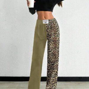 SHEIN PETITE Pantalon de survêtement en coton bicolore contrasté imprimé