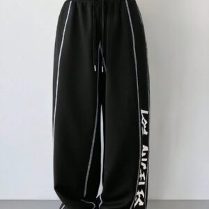 Coolane Pantalon de survêtement à jambes larges avec graphiques et passepoil contrastants, tenue sportive d'été pour femmes