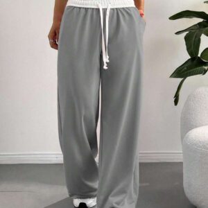 SHEIN EZwear Pantalon de jogging décontracté ample pour femmes avec cordon de serrage à la taille et poches, style blocs de couleurs
