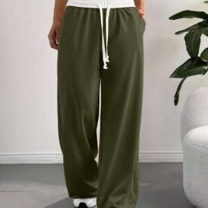 SHEIN EZwear Pantalon de jogging décontracté ample pour femmes avec cordon de serrage à la taille et poches, style blocs de couleurs