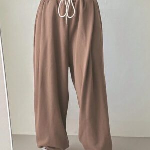 DAZY Pantalon de survêtement ample et décontracté pour femmes, style de rue, taille élastique et cordon de serrage