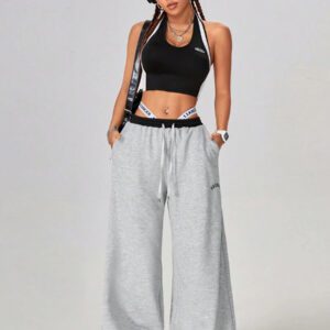 Coolane Femmes de sport Pantalon de survêtement ample décontracté avec blocs de couleur et surpiqûres, Pantalon à jambe large