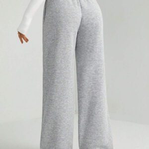 SHEIN Tall Pantalon de jogging thermique ample femme à taille élastique, couleur unie, coupe large