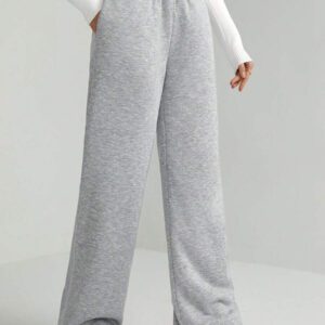 SHEIN Tall Pantalon de jogging thermique ample femme à taille élastique, couleur unie, coupe large